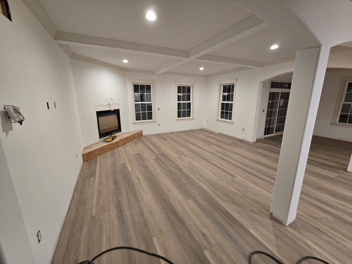 New wood-look flooring installed in a great room